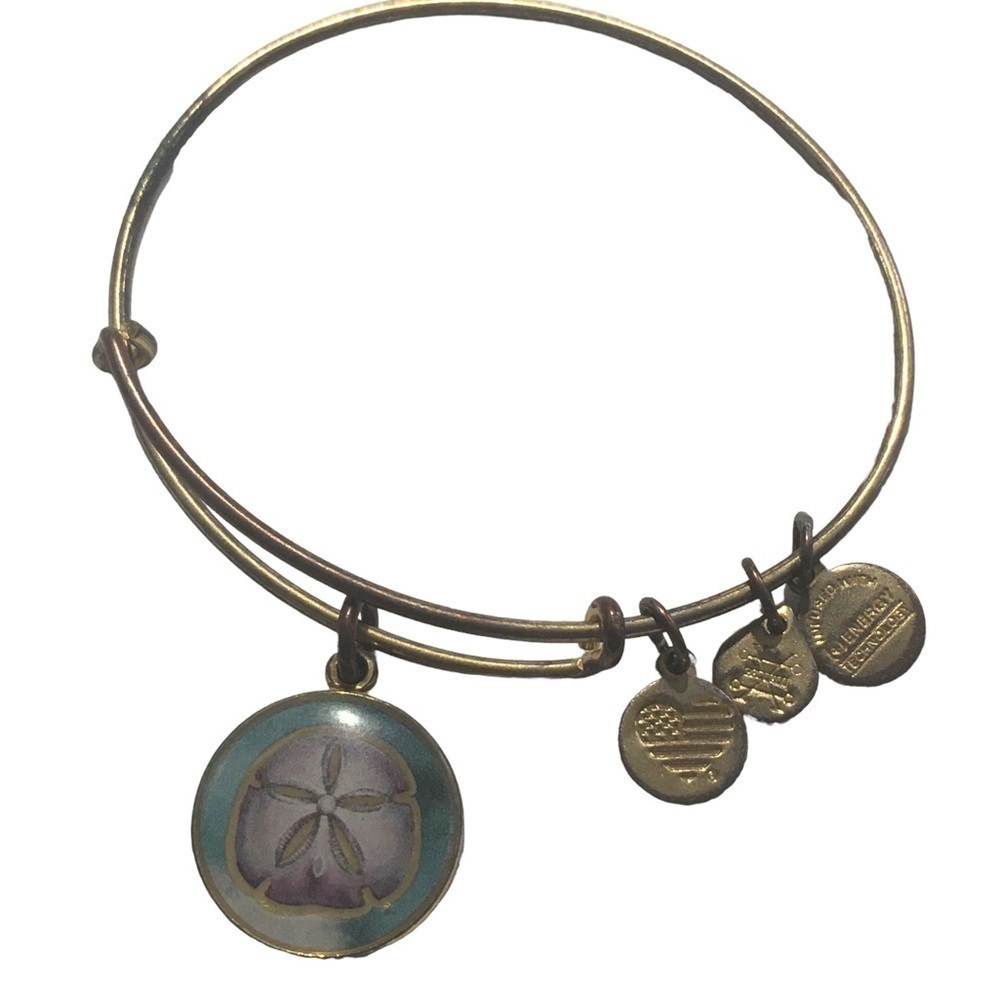 Alex and Ani Sand Dollar blue purple gold tone bracelet